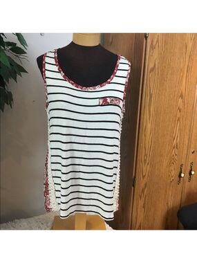 Tru Self Large burgundy with white & black stripes tank
